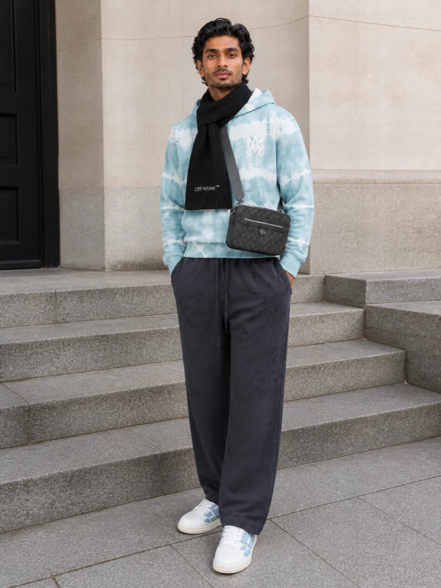 Amiri tie dye hoodie charcoal joggers sneakers