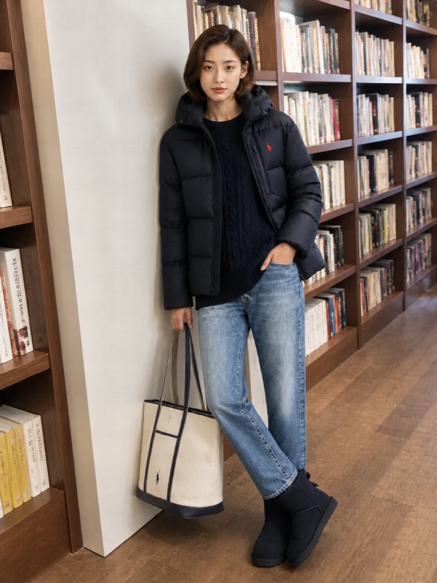Polo ralph lauren puffer cable knit jeans outfit