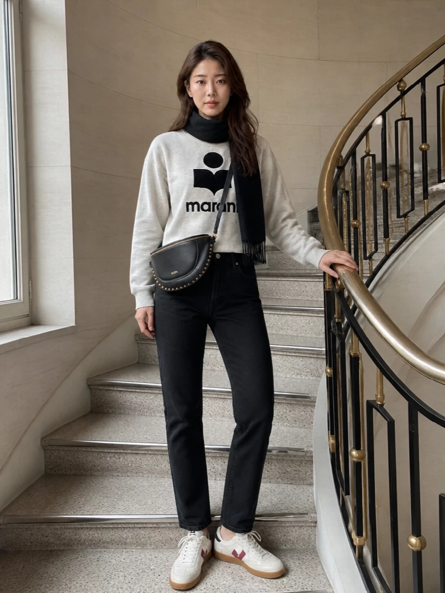Isabel marant sweatshirt black jeans sneakers