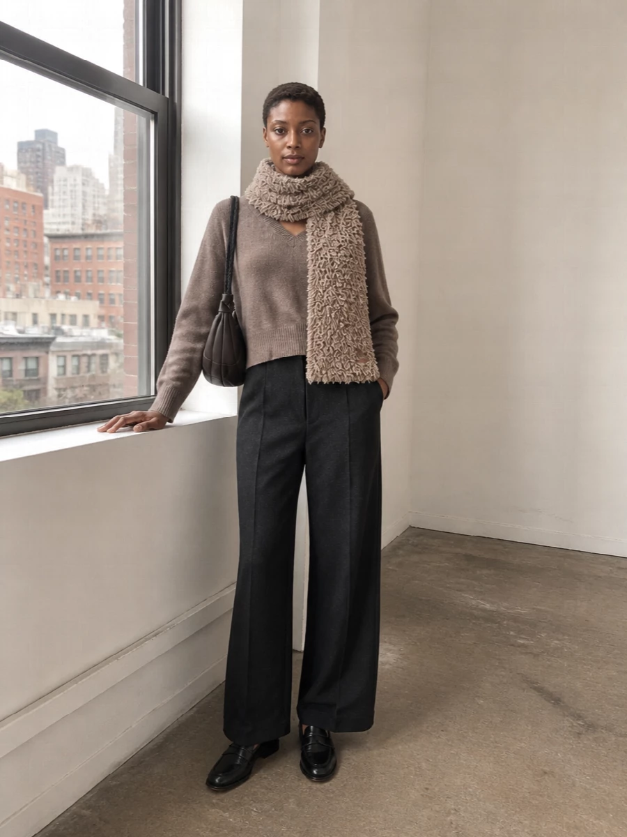 Loulou studio sweater charcoal wide leg trousers
