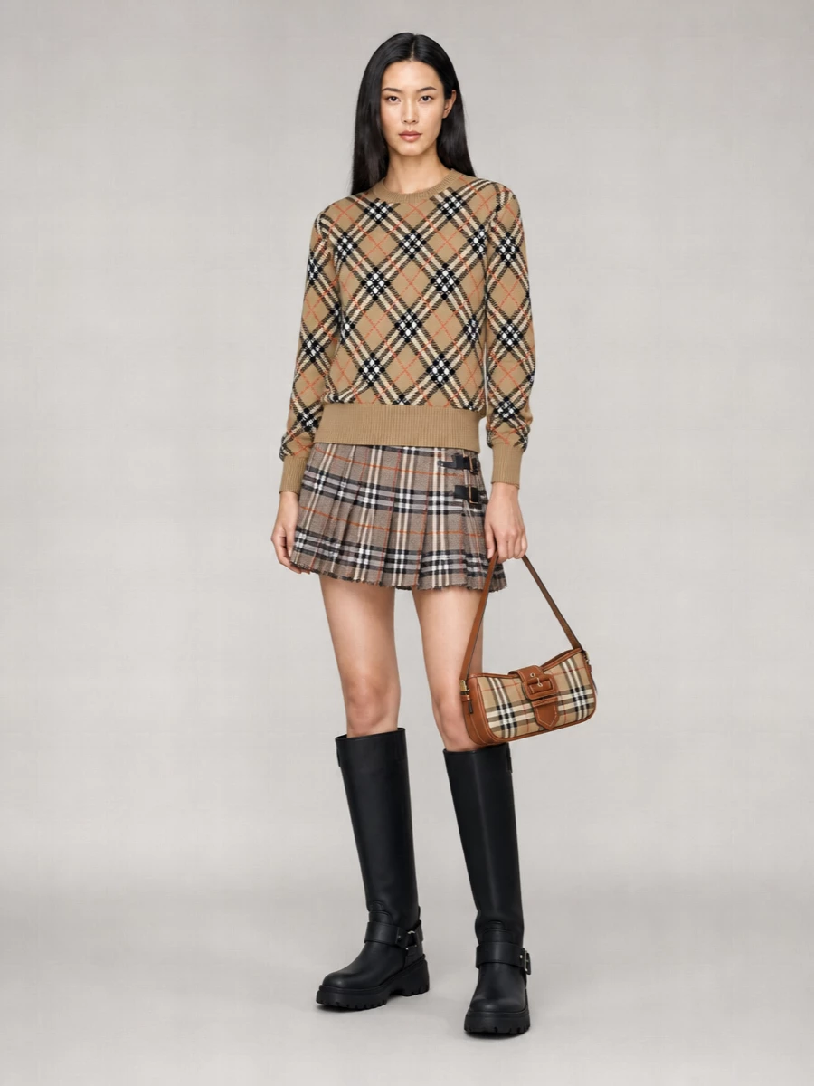 Burberry Wool And Cashmere Check Cape Scarf