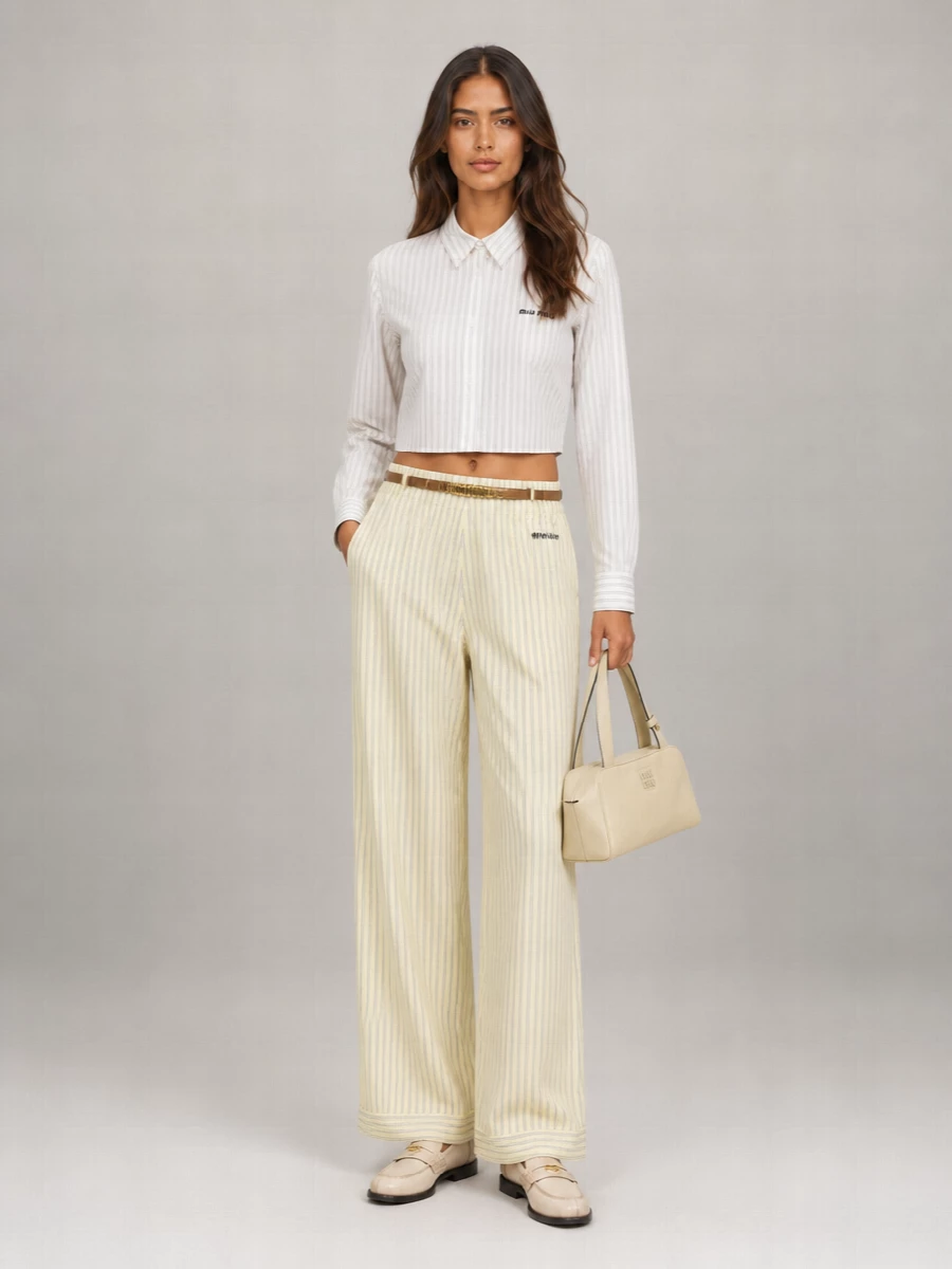 Miu Miu Cotton Embroidered Wide-Leg Trousers