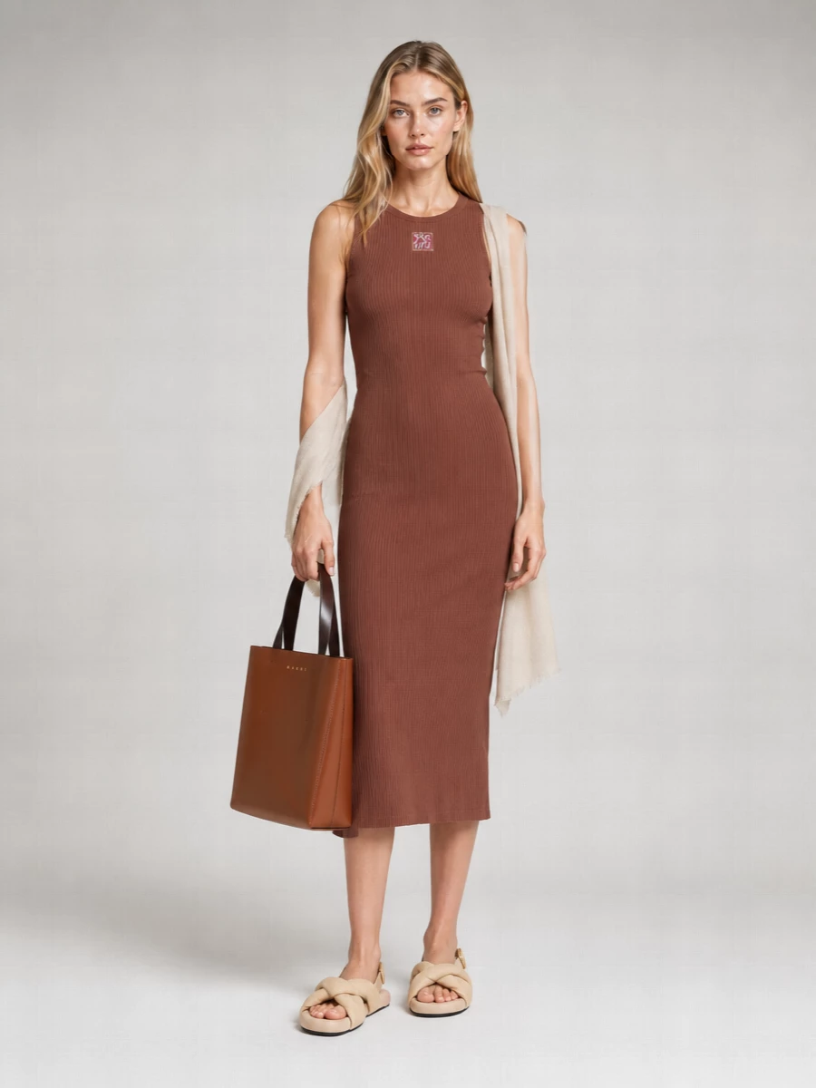 Marni Cotton Slim-Fit Logo Midi Dress
