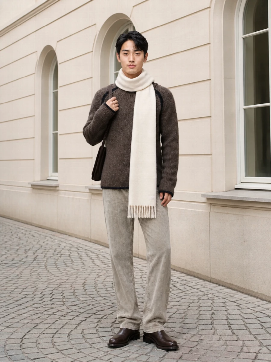 Our legacy corded jeans taupe knit boots