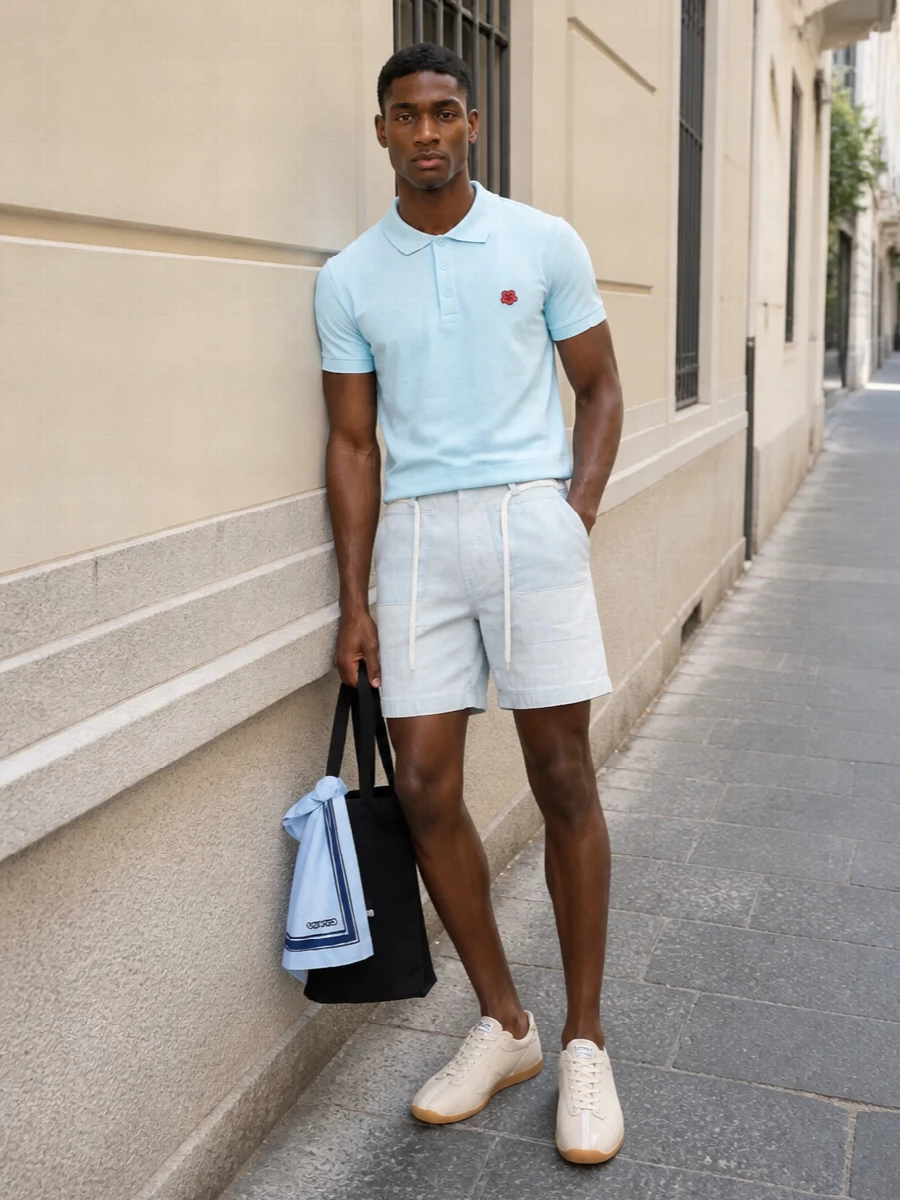Kenzo ice blue polo with chino shorts