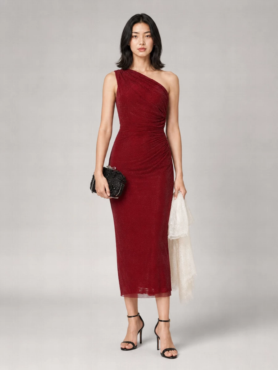 Self-Portrait Embellished Off-The-Shoulder Draped Midi Dress