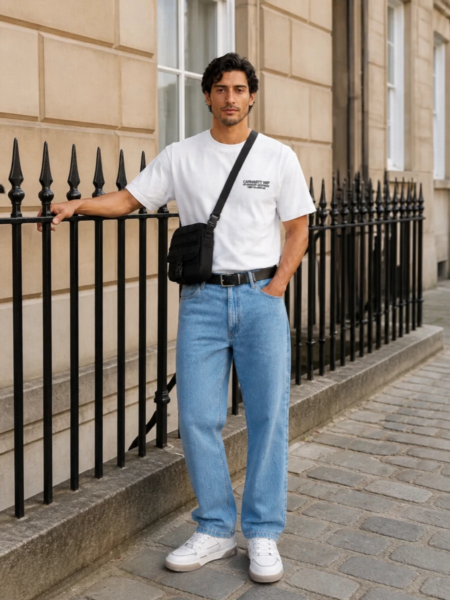 Carhartt jeans white tee represent sneakers