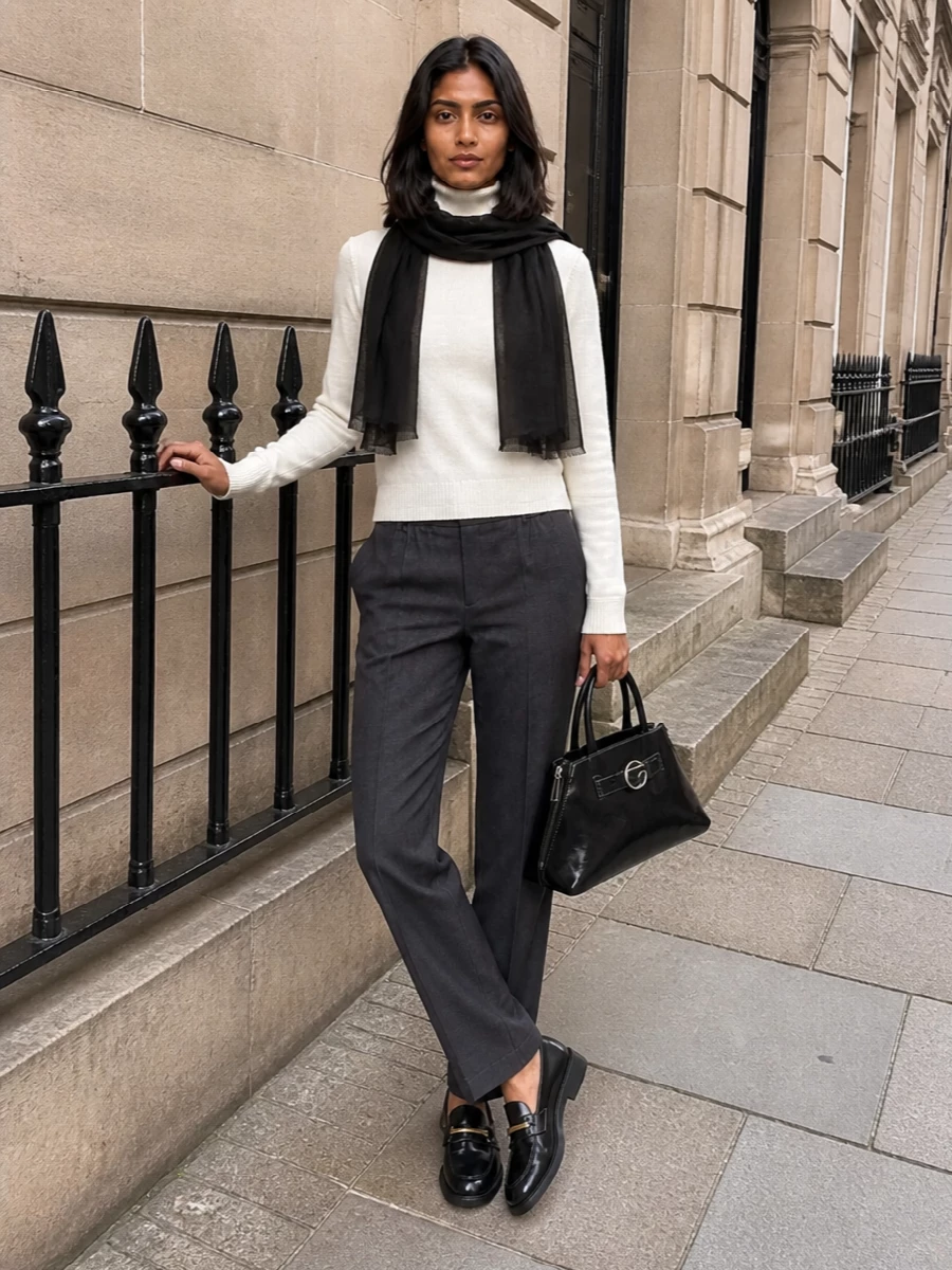 Fabiana filippi charcoal trousers ivory turtleneck