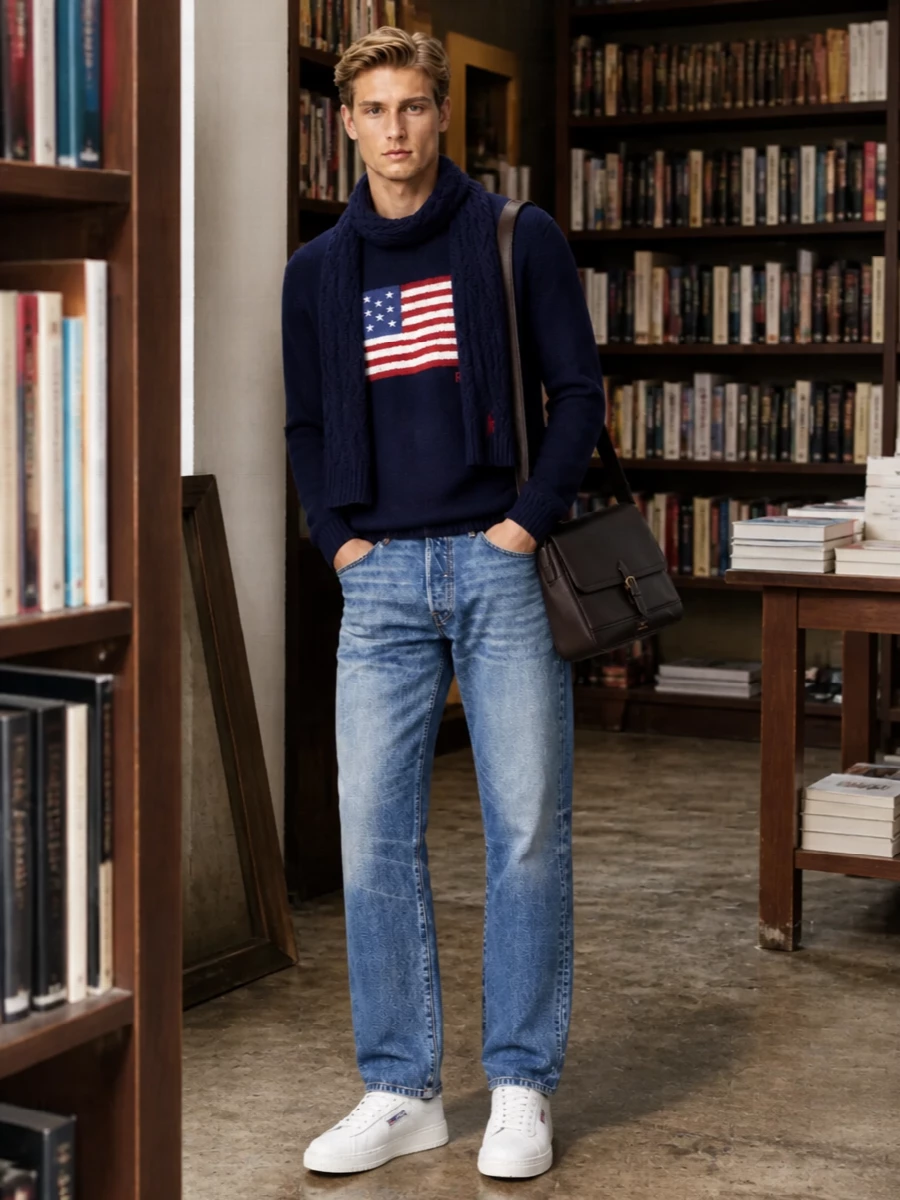 Polo ralph lauren flag sweater jeans autry sneakers