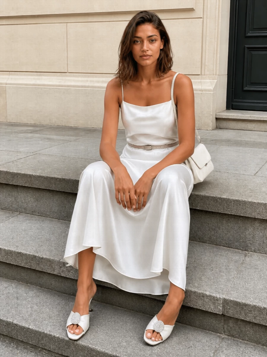 Ann demeulemeester ivory satin skirt evening outfit