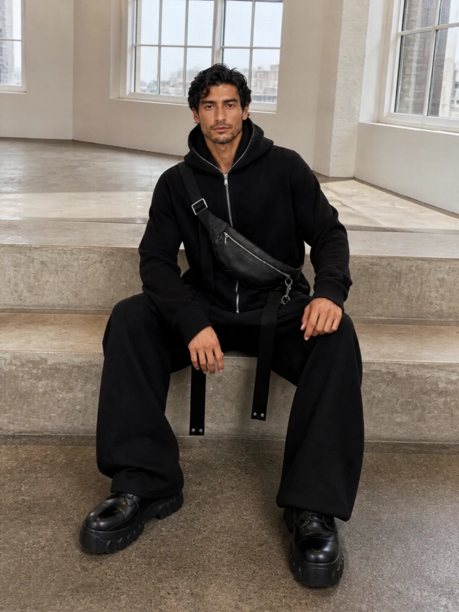 Rick owens wide leg jeans black hoodie boots
