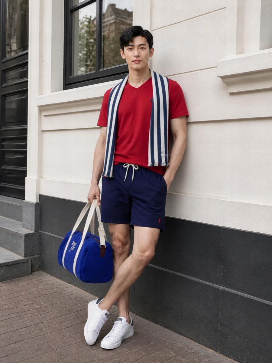 Polo ralph lauren red tee navy shorts outfit