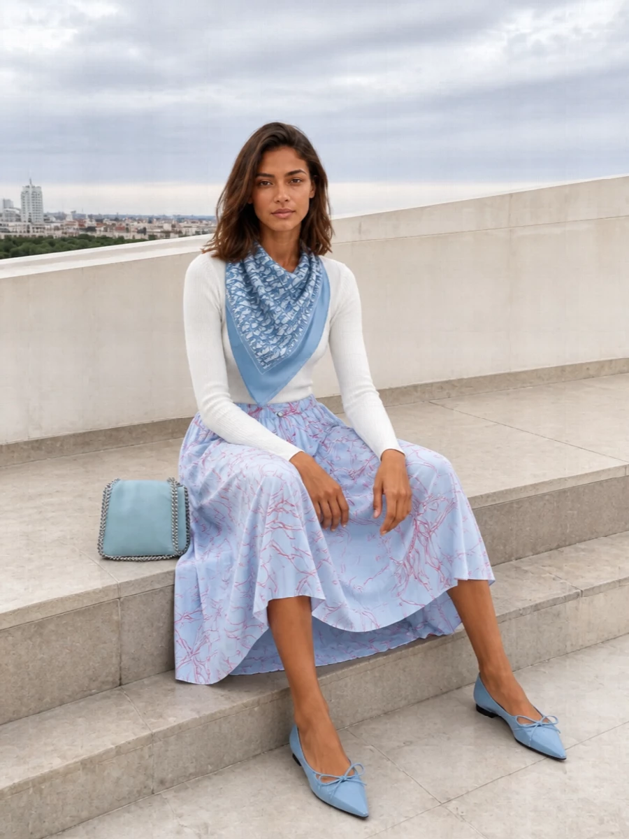 Fabiana filippi pleated midi dress blue flats