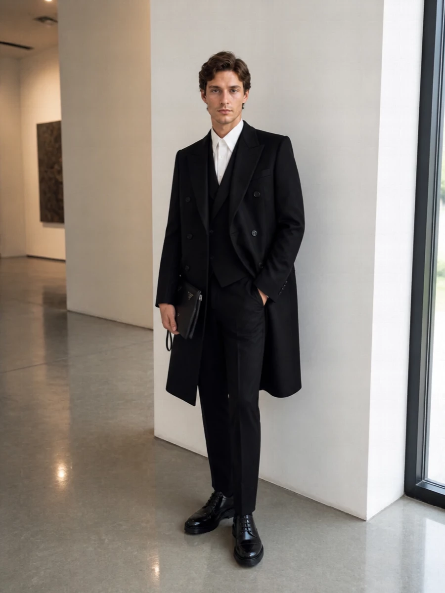 Alexander mcqueen black coat tailored suit derbies