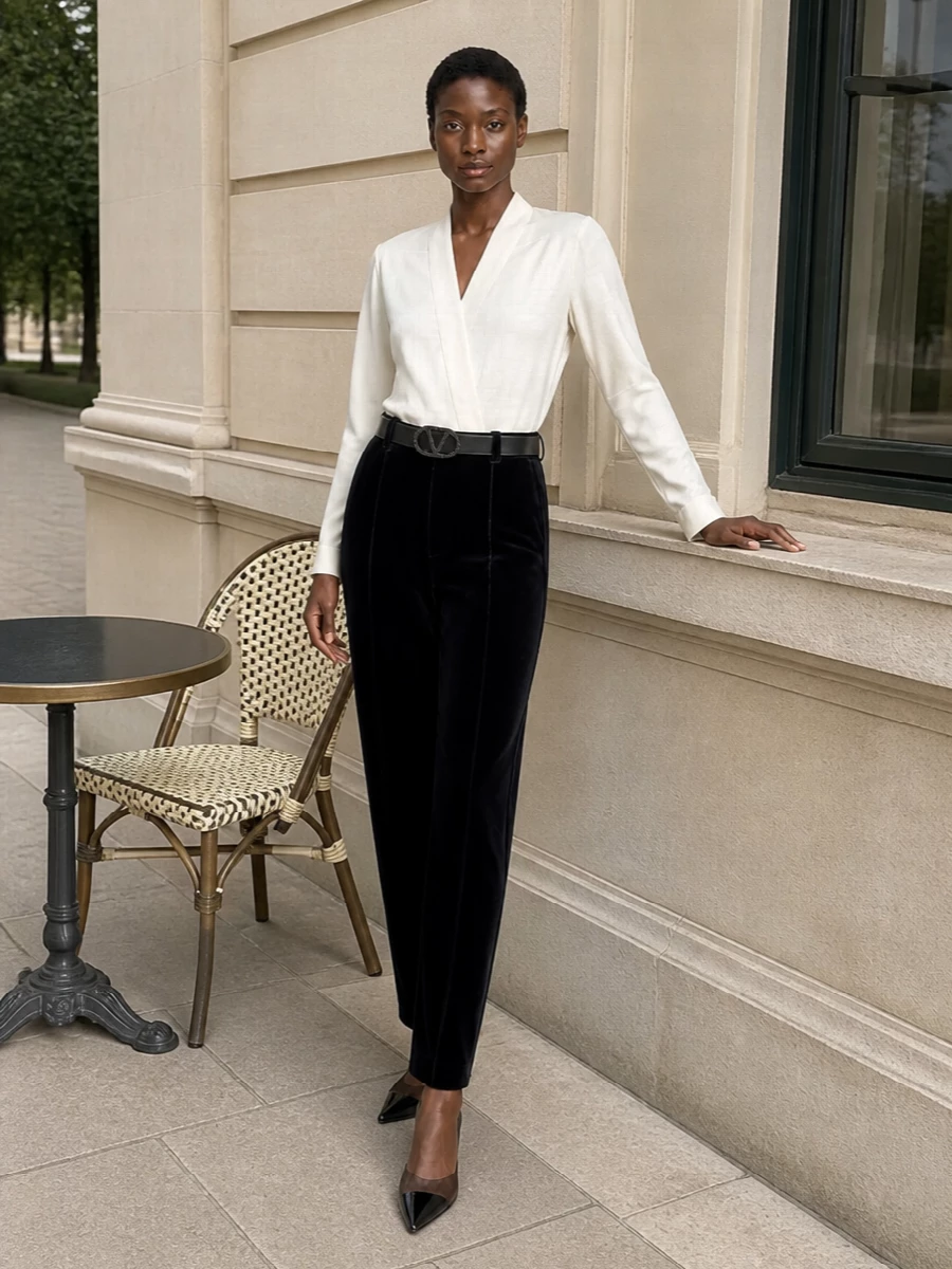 Giorgio armani velvet trousers ivory wrap blouse