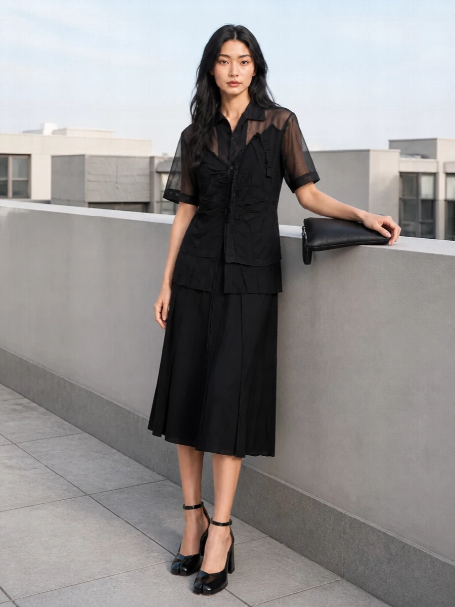Maison margiela black shirt dress block heel sandals