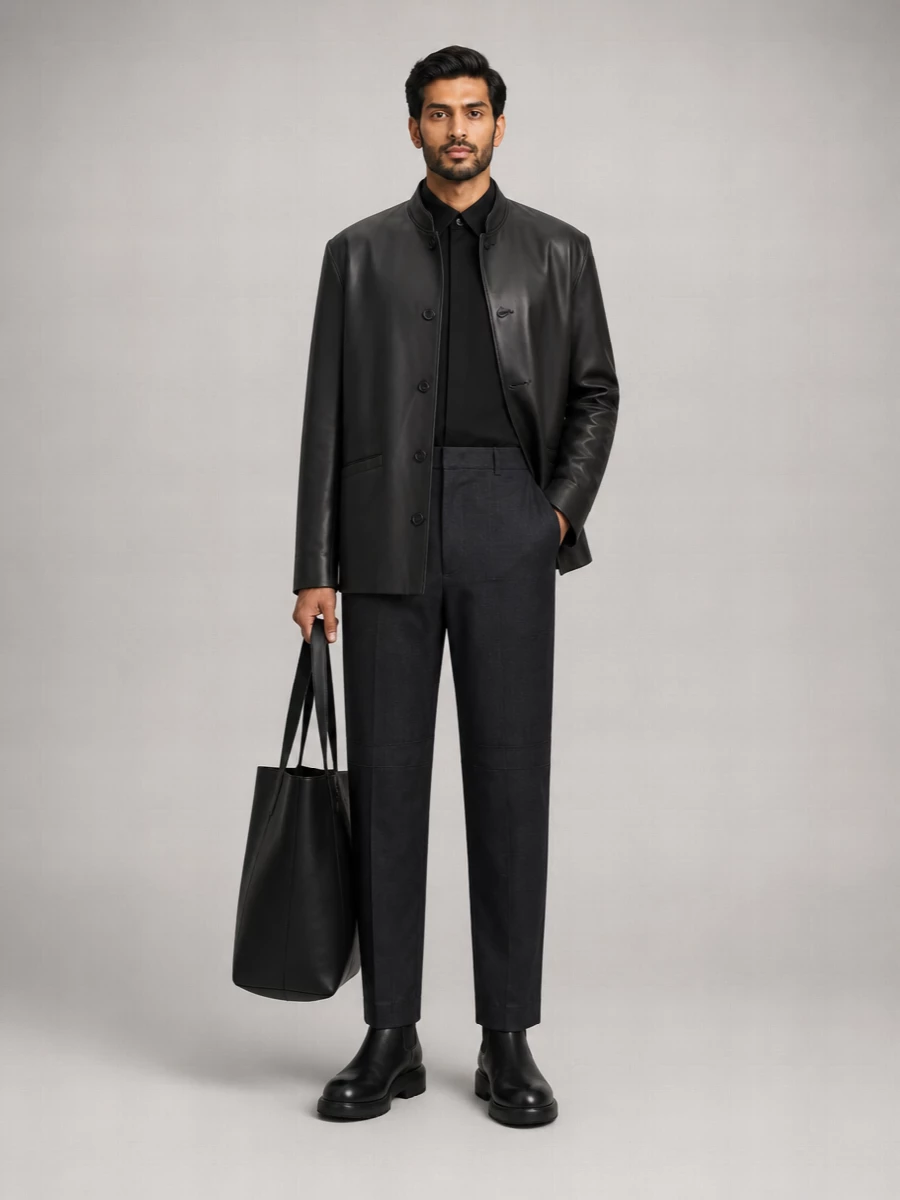 Jil Sander leather single breasted coat