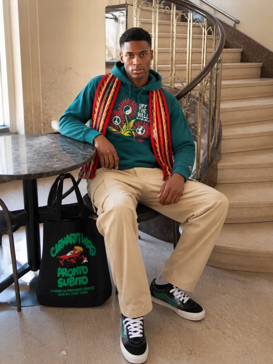Vans teal hoodie carhartt cargo pants vans sneakers