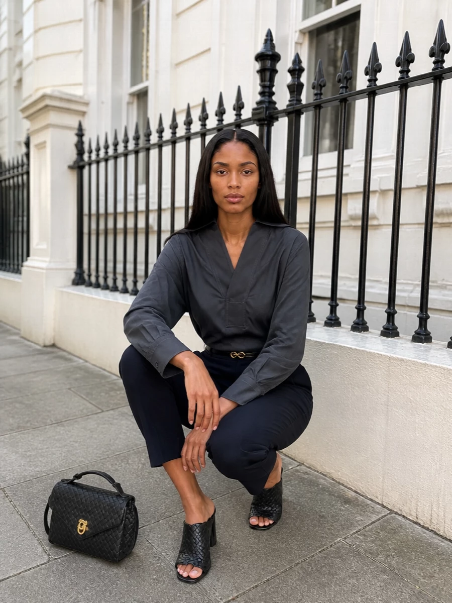 Bottega veneta navy trousers black mules
