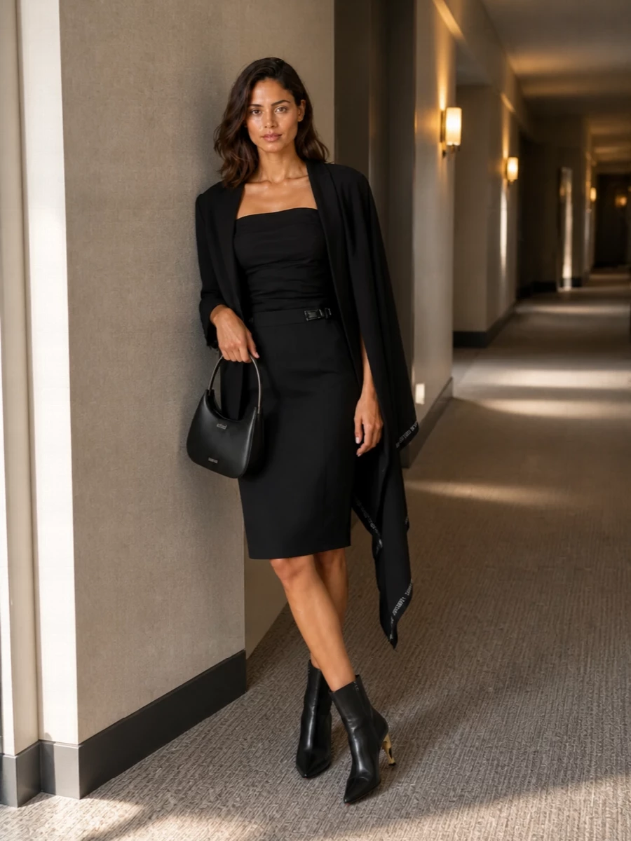 Moschino blazer pencil skirt ankle boots outfit