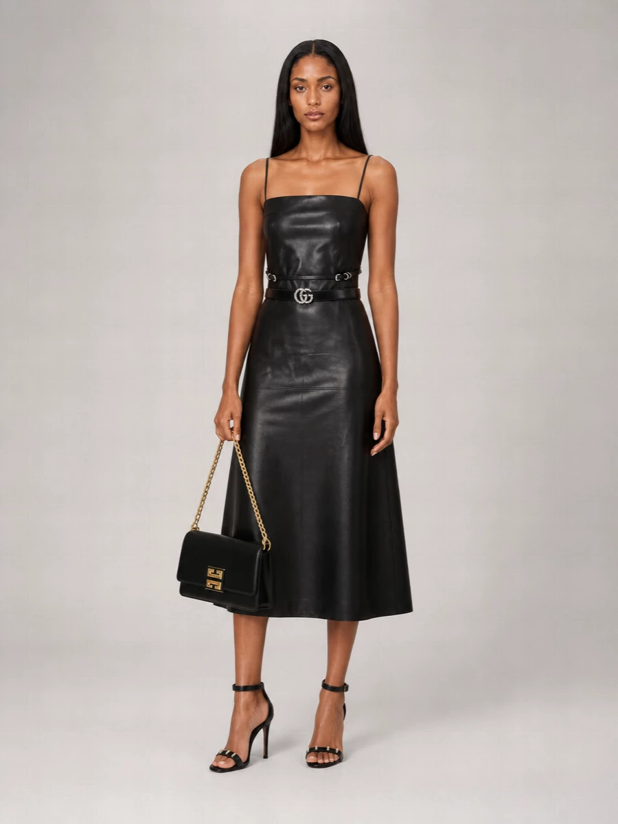 Givenchy Leather Strappy Belted Mini Dress