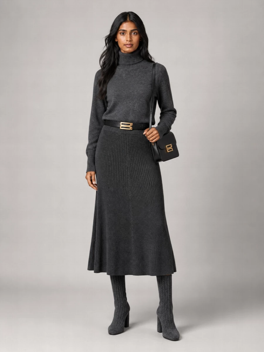 Victoria Beckham Ribbed Midi A-Line Skirt