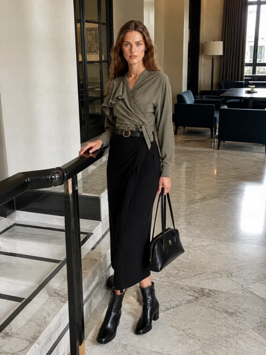 Alysi wrap blouse dries van noten black midi skirt