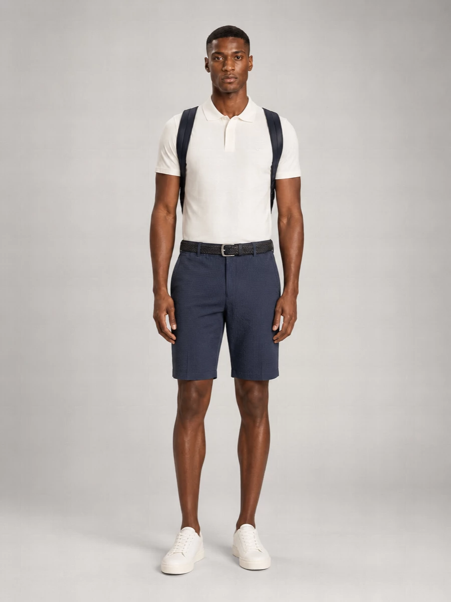 Emporio Armani Seersucker Straight-Leg Tailored Shorts