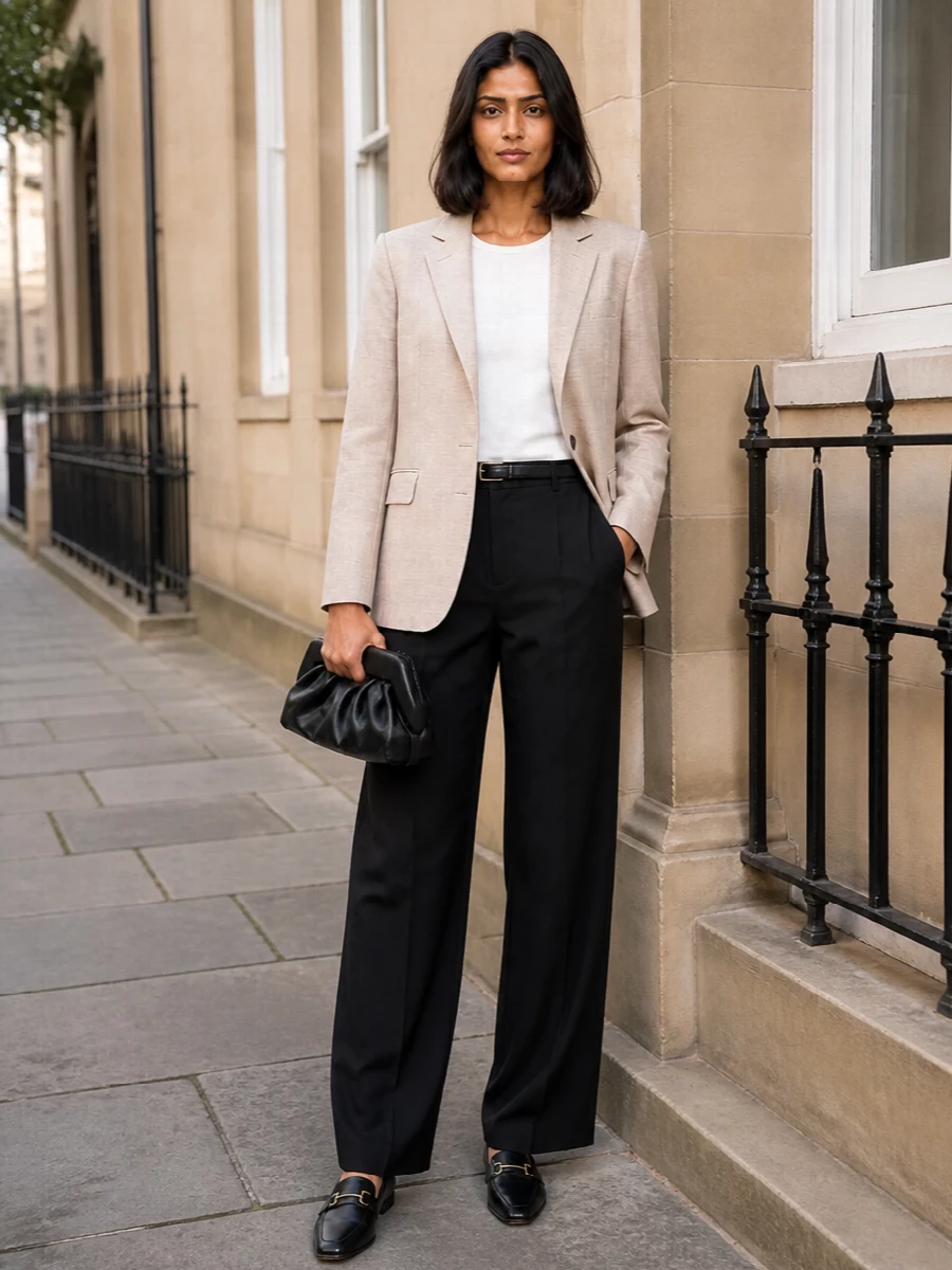 Tagliatore blazer black wide leg trousers outfit
