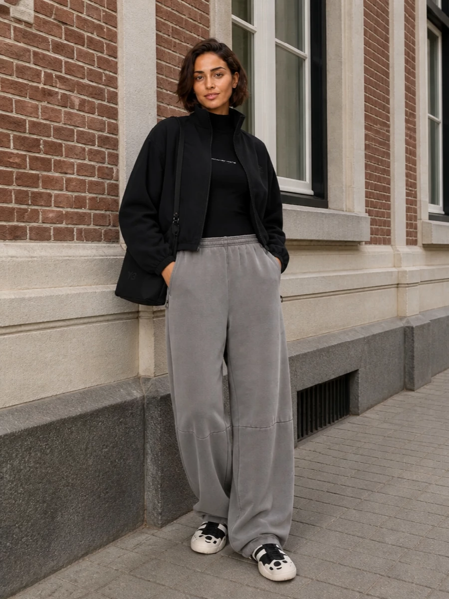 Alexander wang bomber wide track pants outfit