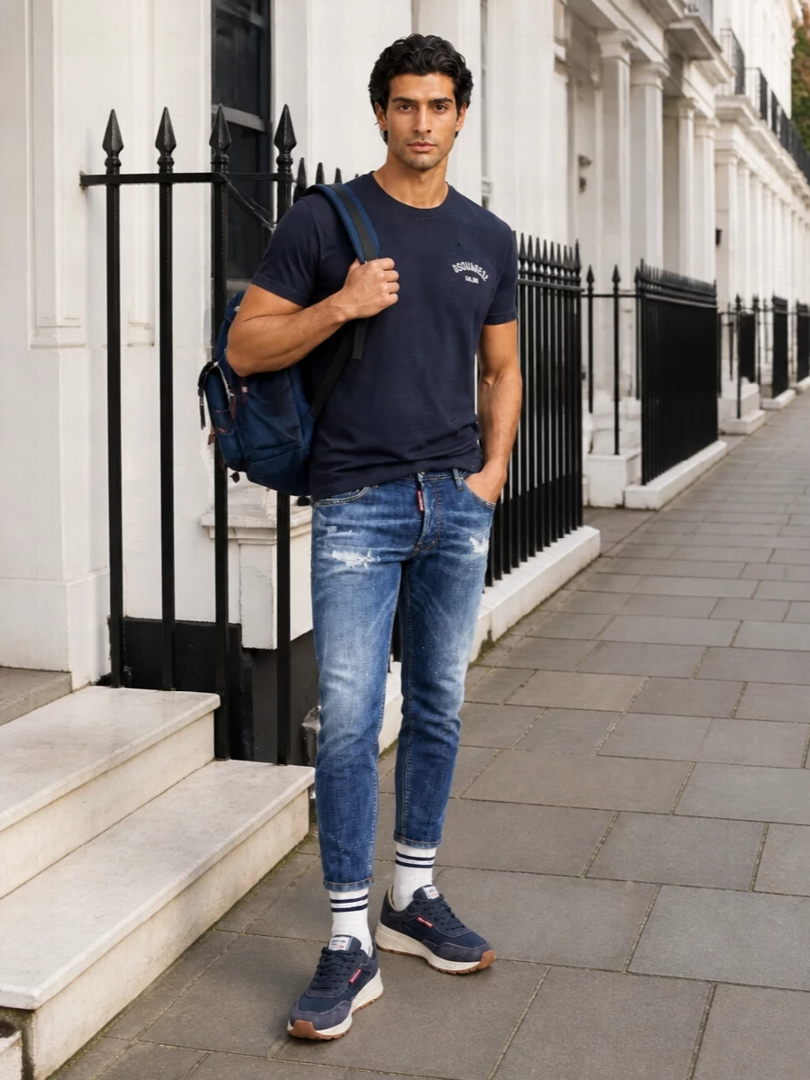 Dsquared2 navy t shirt slim jeans sneakers