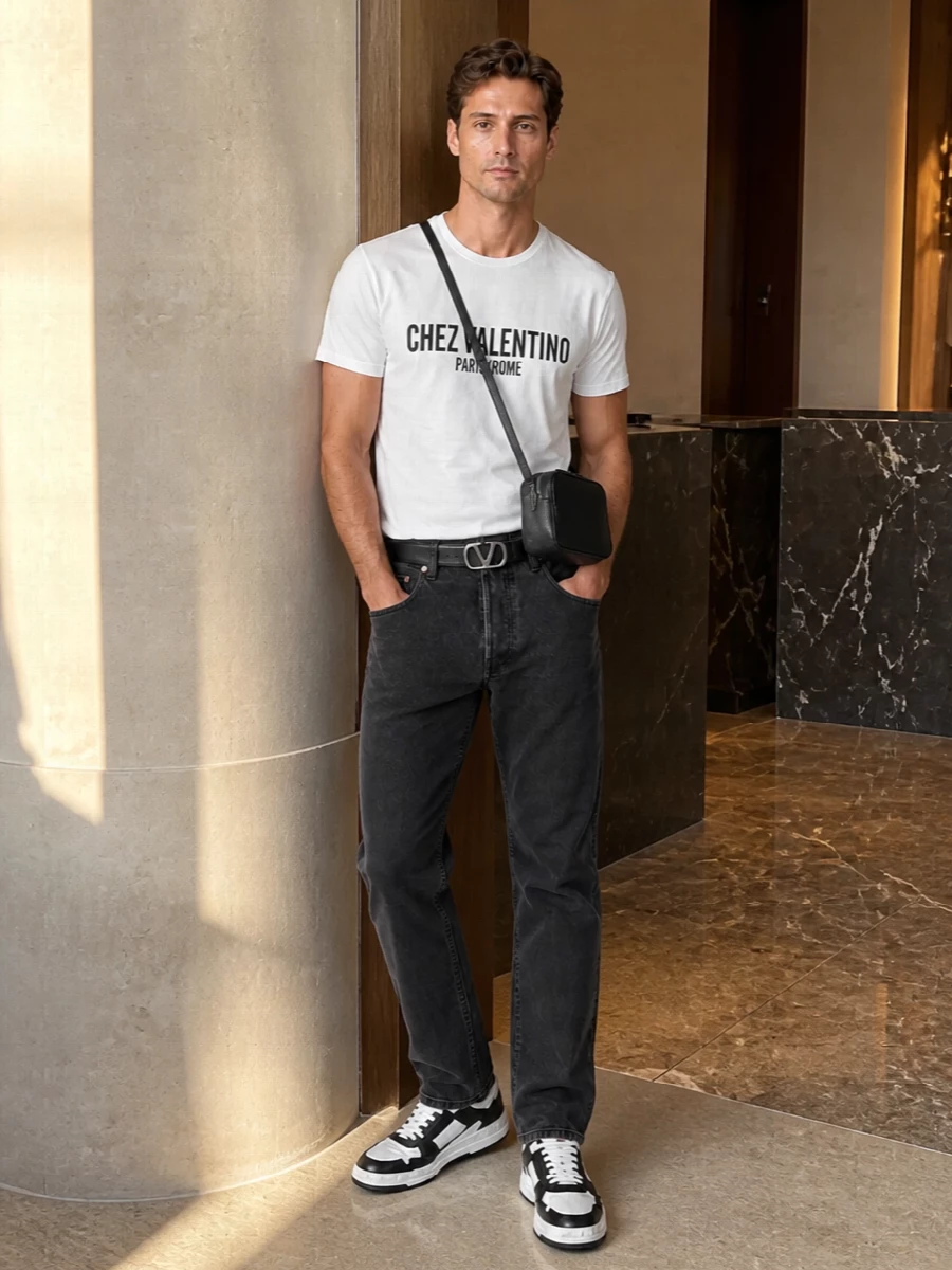 Valentino chez valentino tee charcoal jeans sneakers