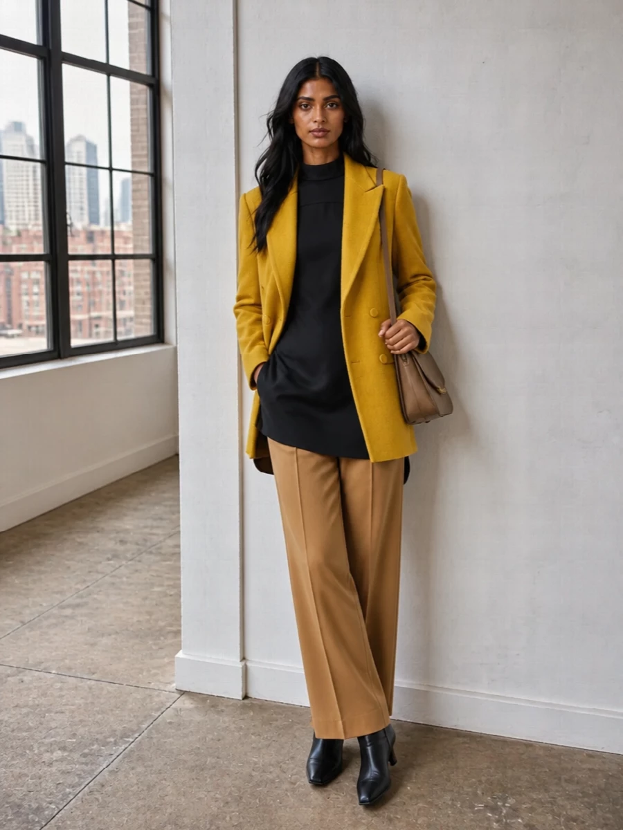 Dries van noten mustard blazer camel trousers