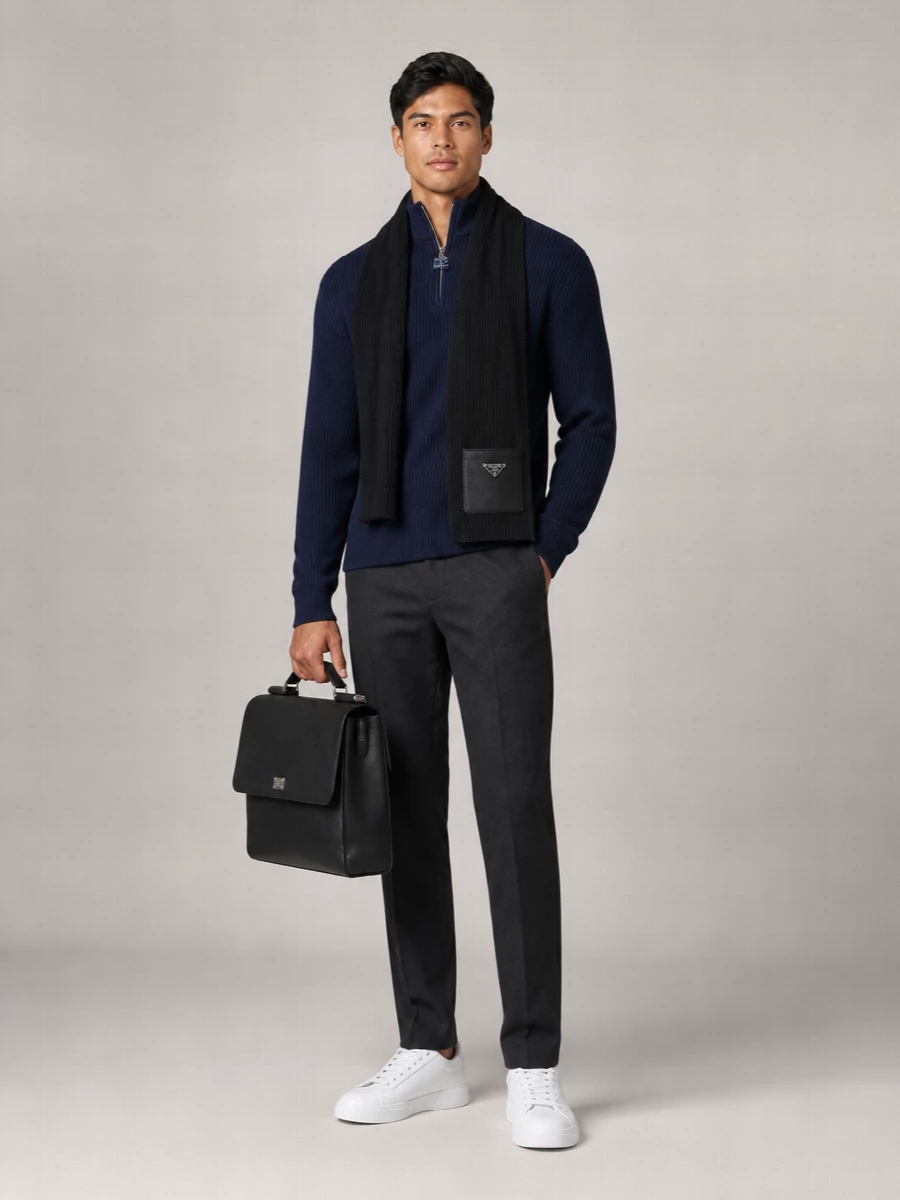 Dolce&Gabbana Virgin Wool Ribbed Half-Zip Turtleneck Sweater