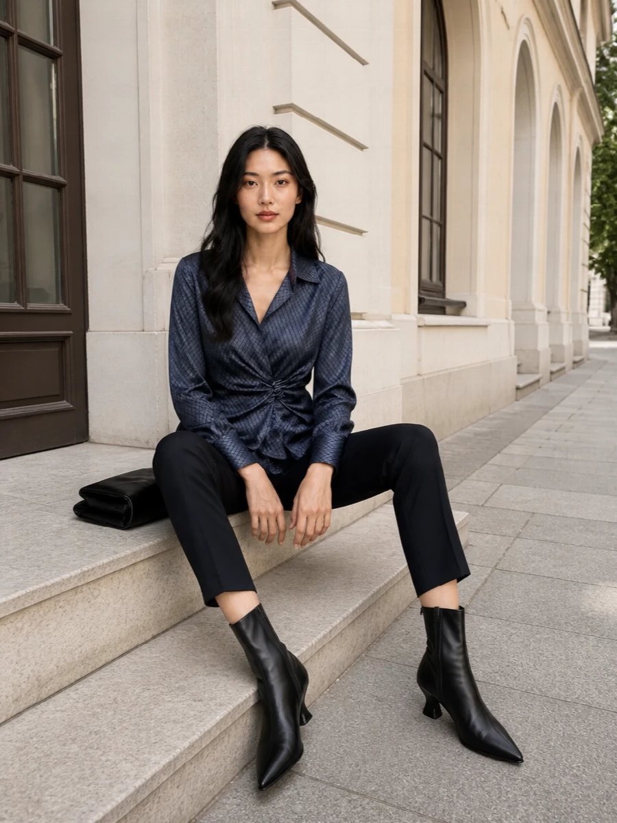 Dries van noten navy wrap shirt tailored trousers