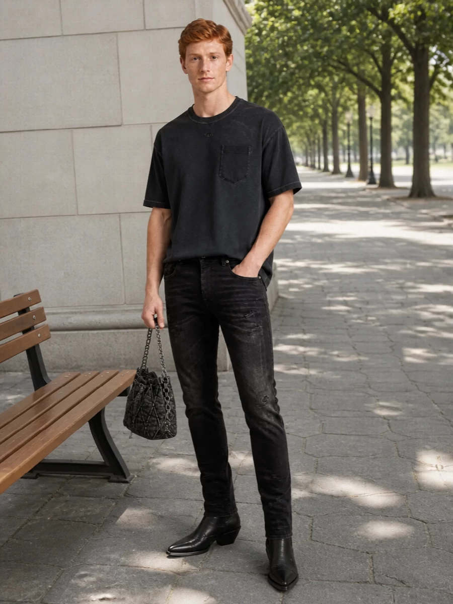 Diesel mens black jeans oversized tee outfit