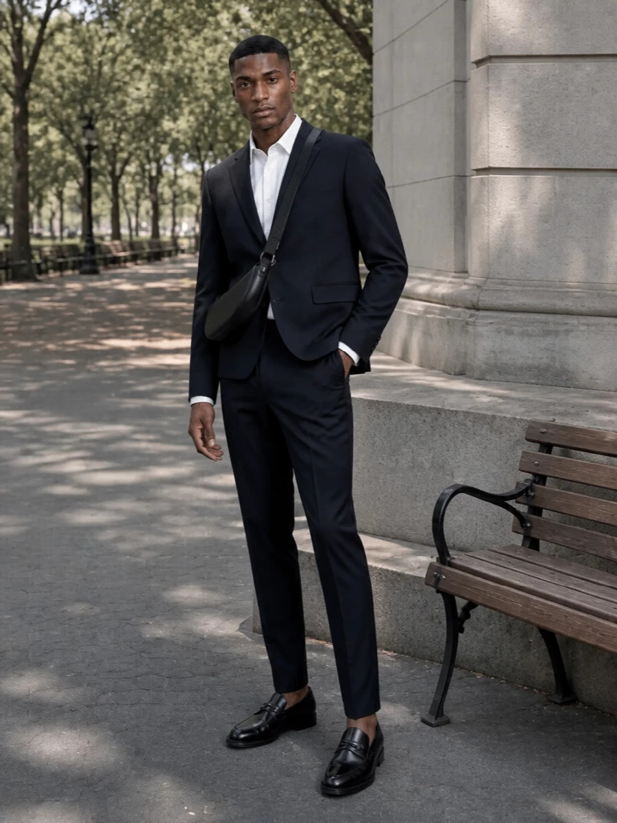 Loewe navy blazer jil sander trousers outfit