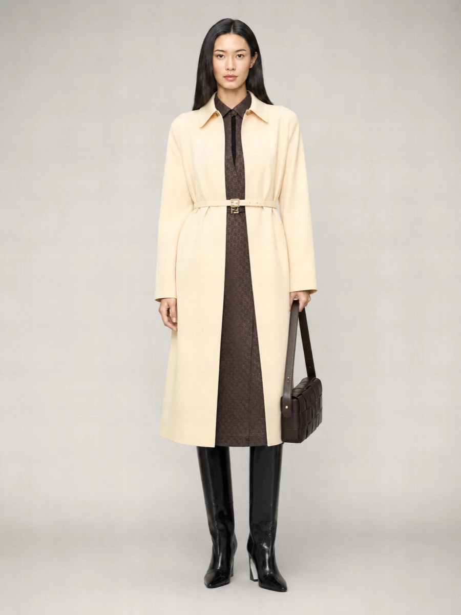 Fendi Jacquard Belted Single Breasted Coat