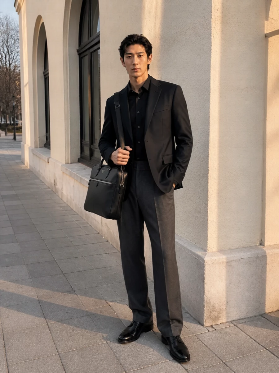 Emporio armani navy blazer office dinner outfit