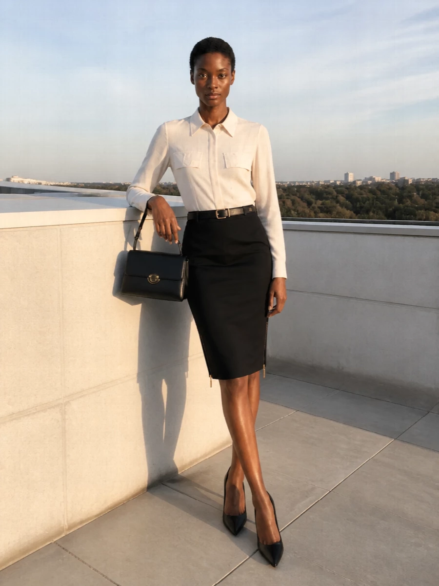 Elisabetta franchi pencil skirt ivory shirt outfit