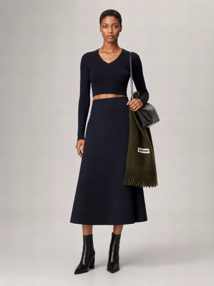 Jil Sander Wool Cropped V-Neck Sweater