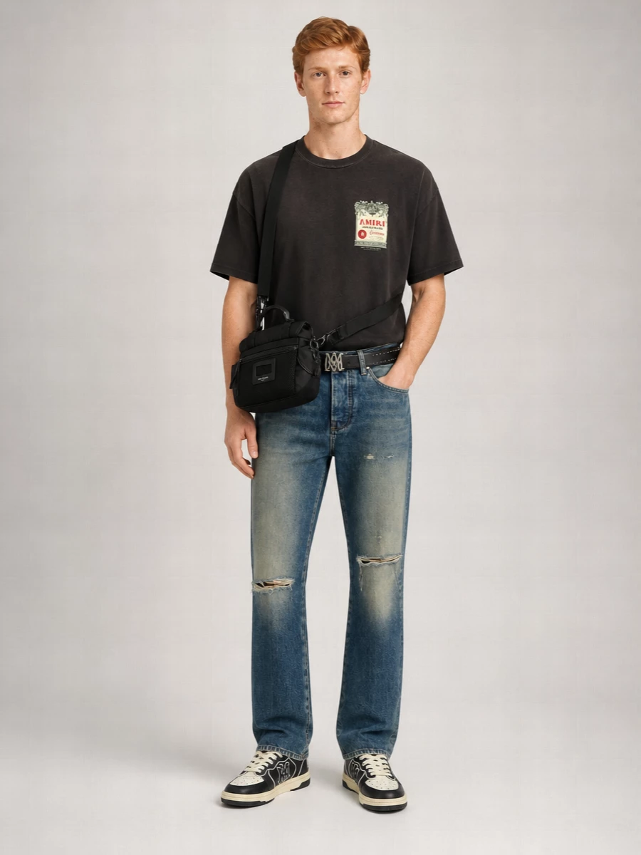 Amiri Denim Distressed Straight-Leg Jeans
