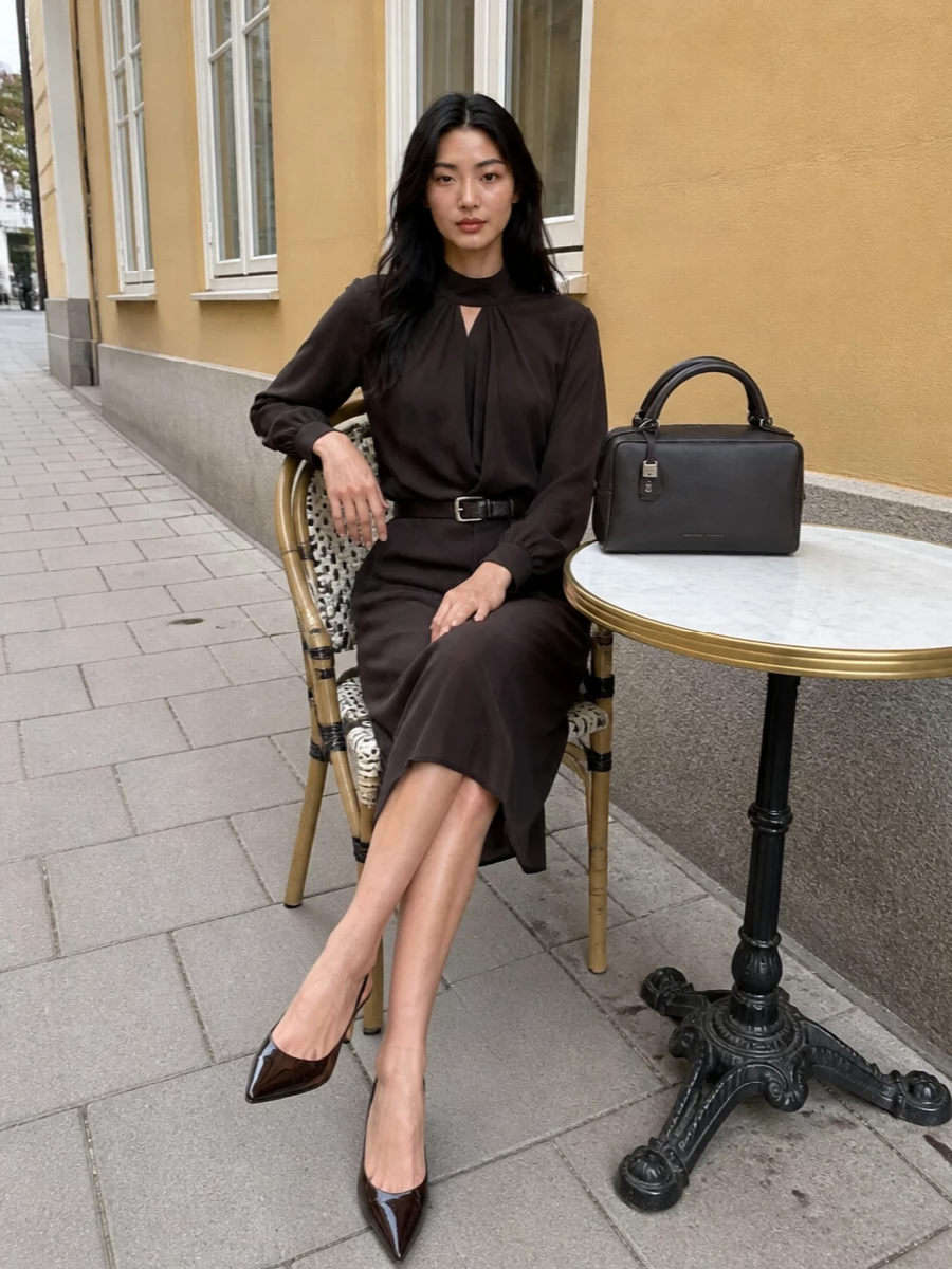 Kiton brown midi dress gianvito rossi heels
