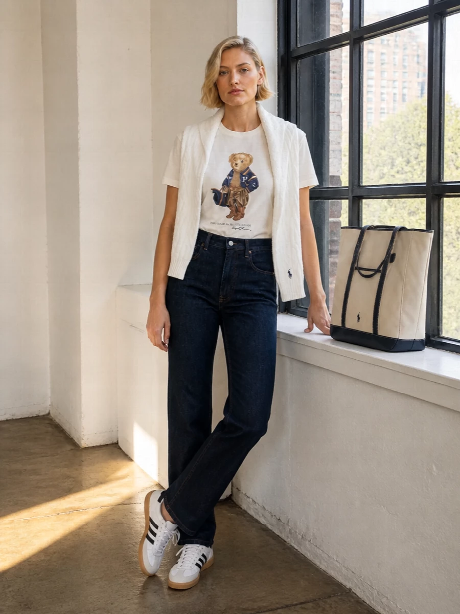 Polo ralph lauren bear tee dark jeans sneakers