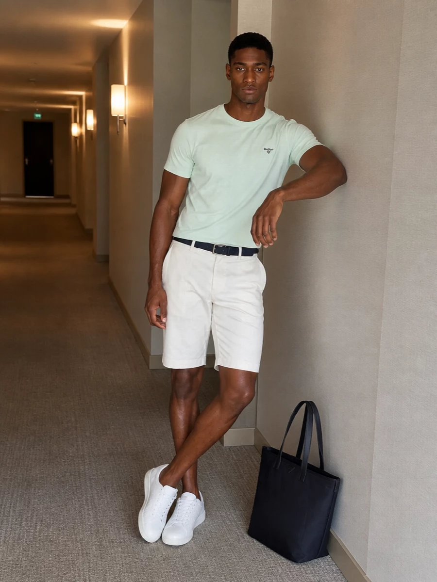 Barbour mint tee pt torino white shorts outfit