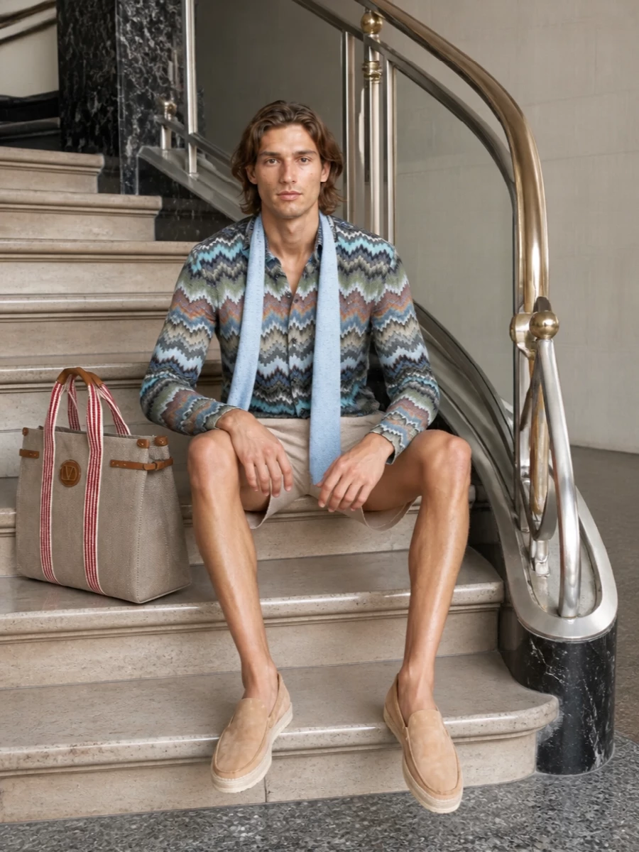 Missoni shirt beige shorts tods espadrilles
