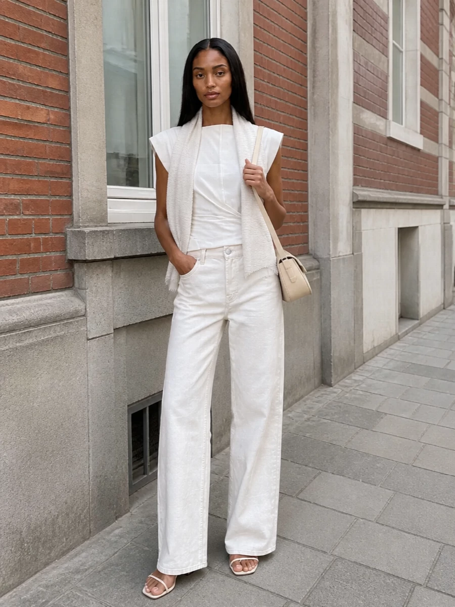 Isabel marant top ivory wide leg jeans outfit