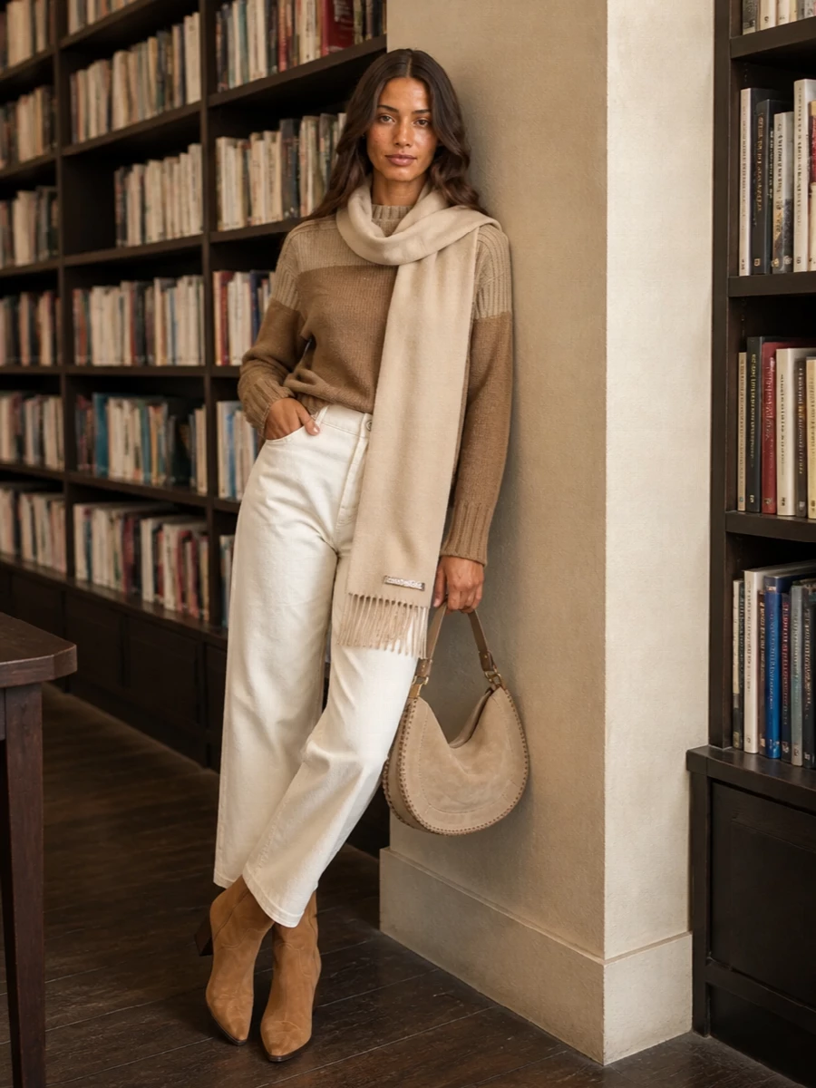 Isabel marant neutral sweater ivory wide leg boots