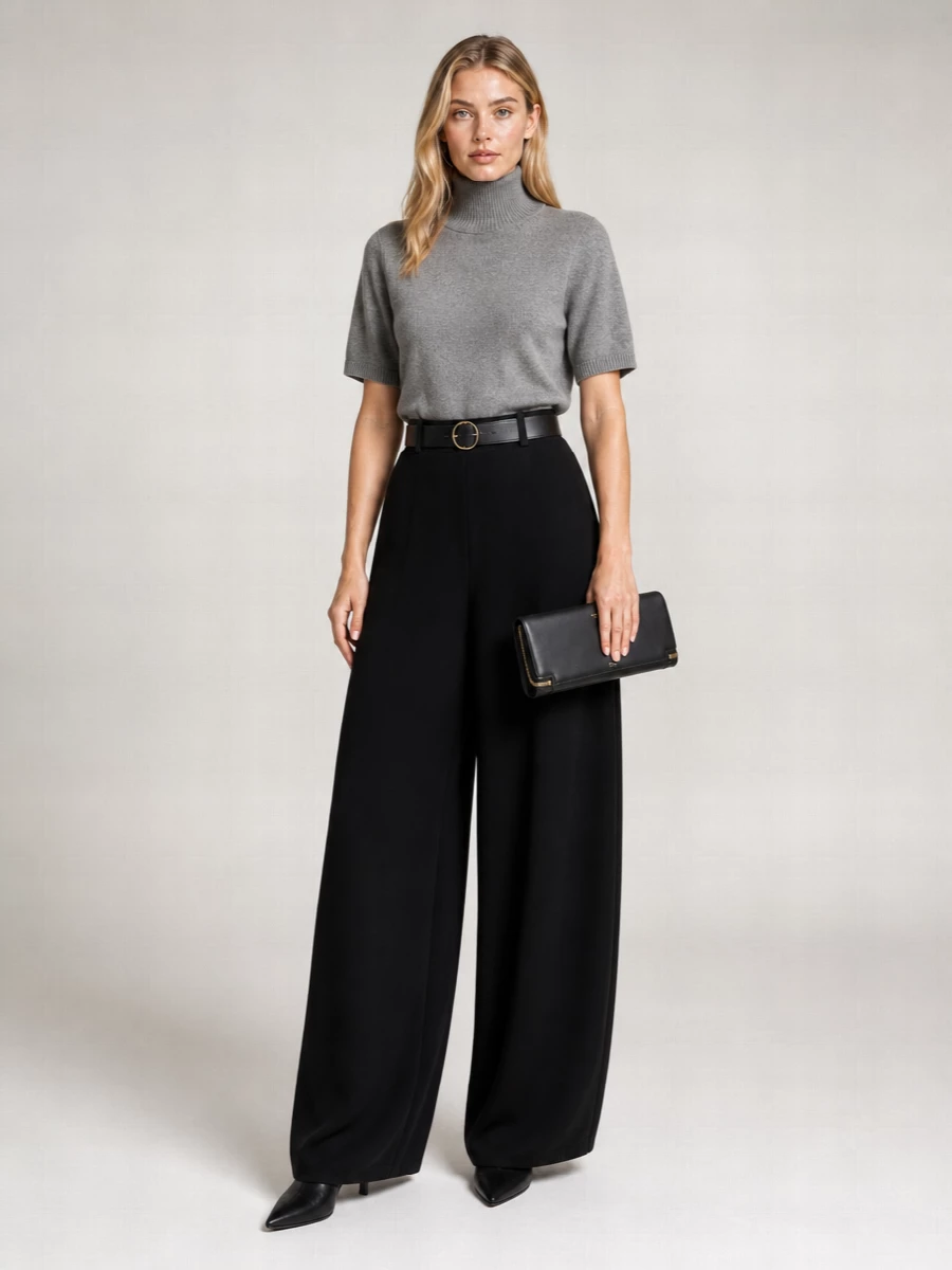 Alaïa Cashmere Ribbed Turtleneck Short-Sleeve Sweater