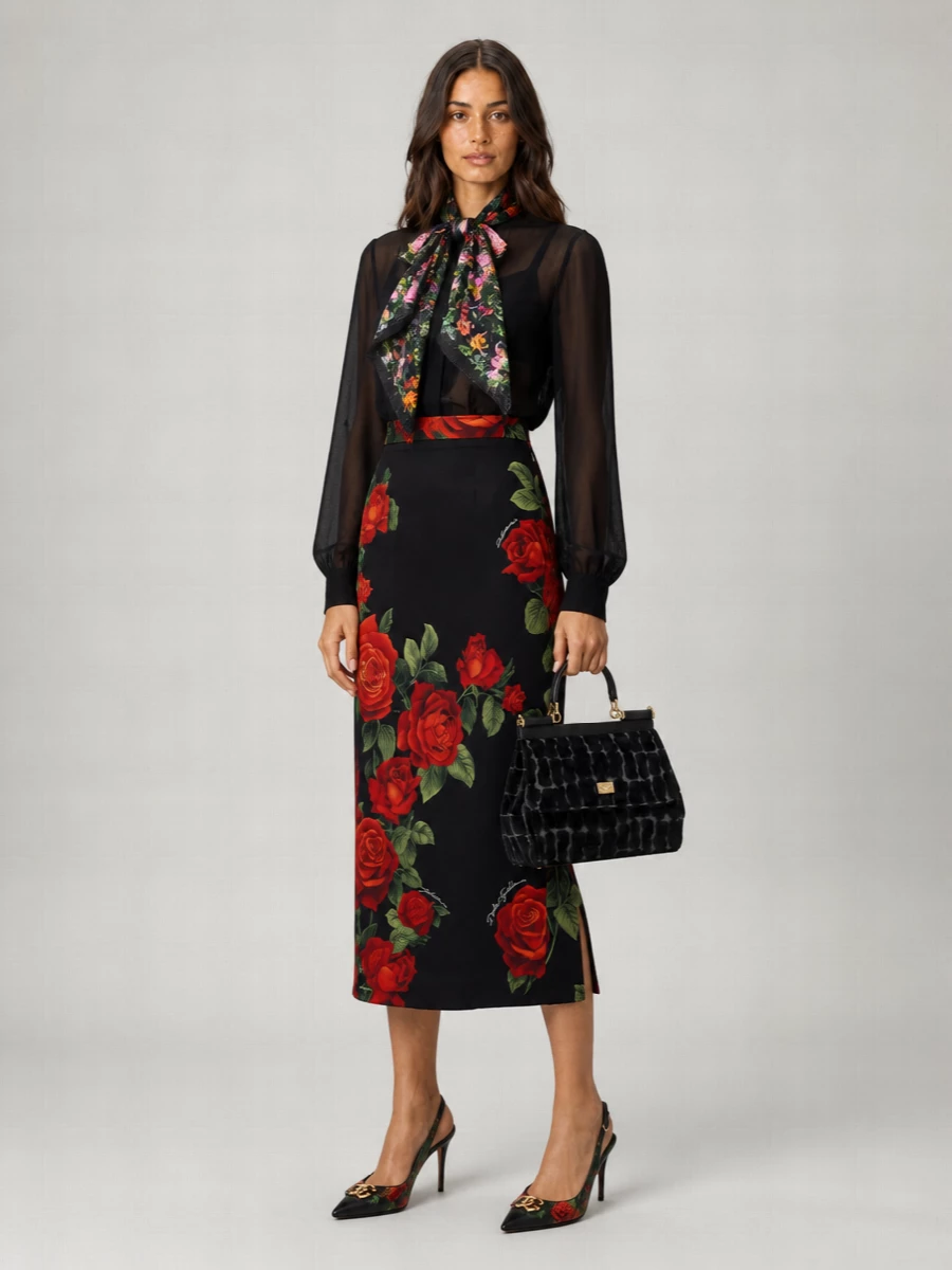 Dolce&Gabbana Leather Rose Print Slingback Mules